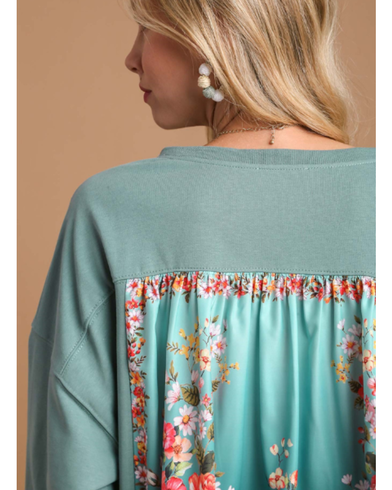 French Terry Sweater with Floral Back Panel