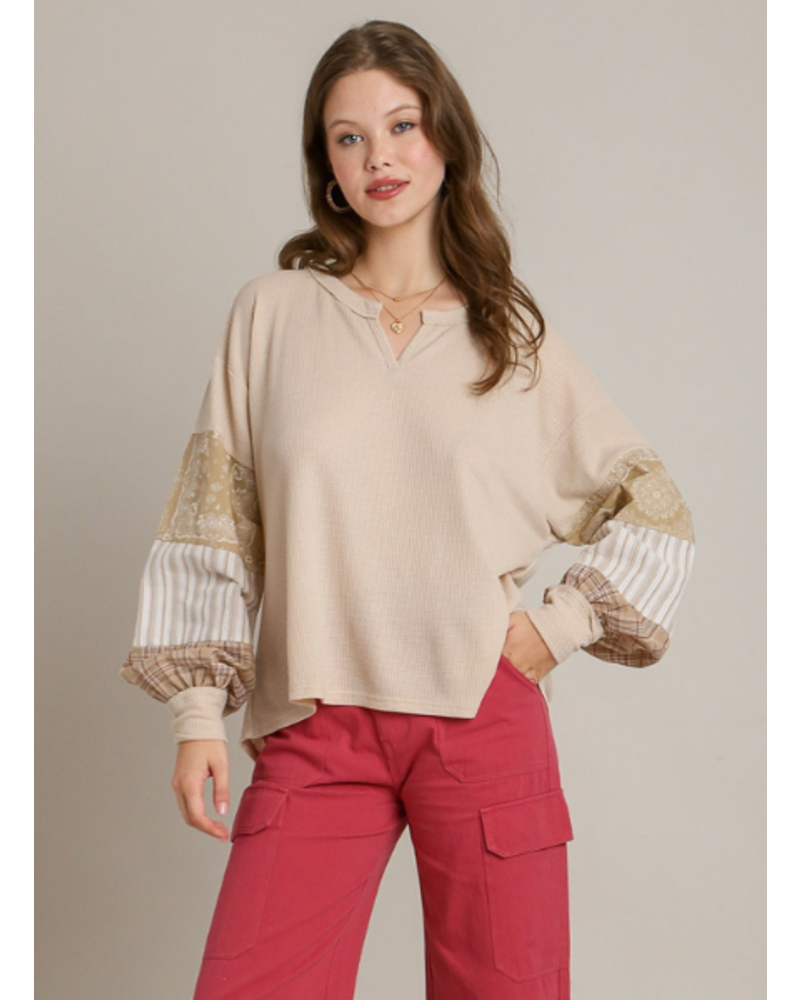 Oversized Thermal Top with Patch Sleeves