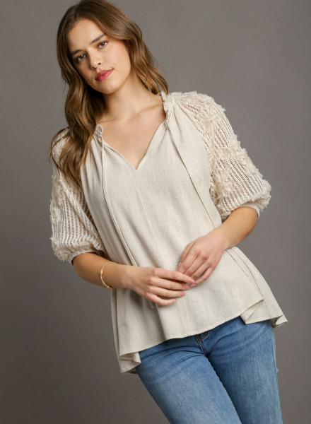 Linen Blouse with Flower Sleeves
