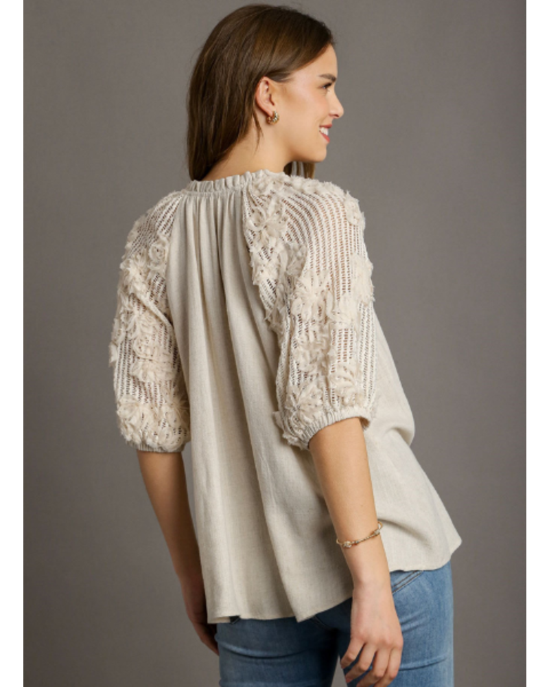 Linen Blouse with Flower Sleeves