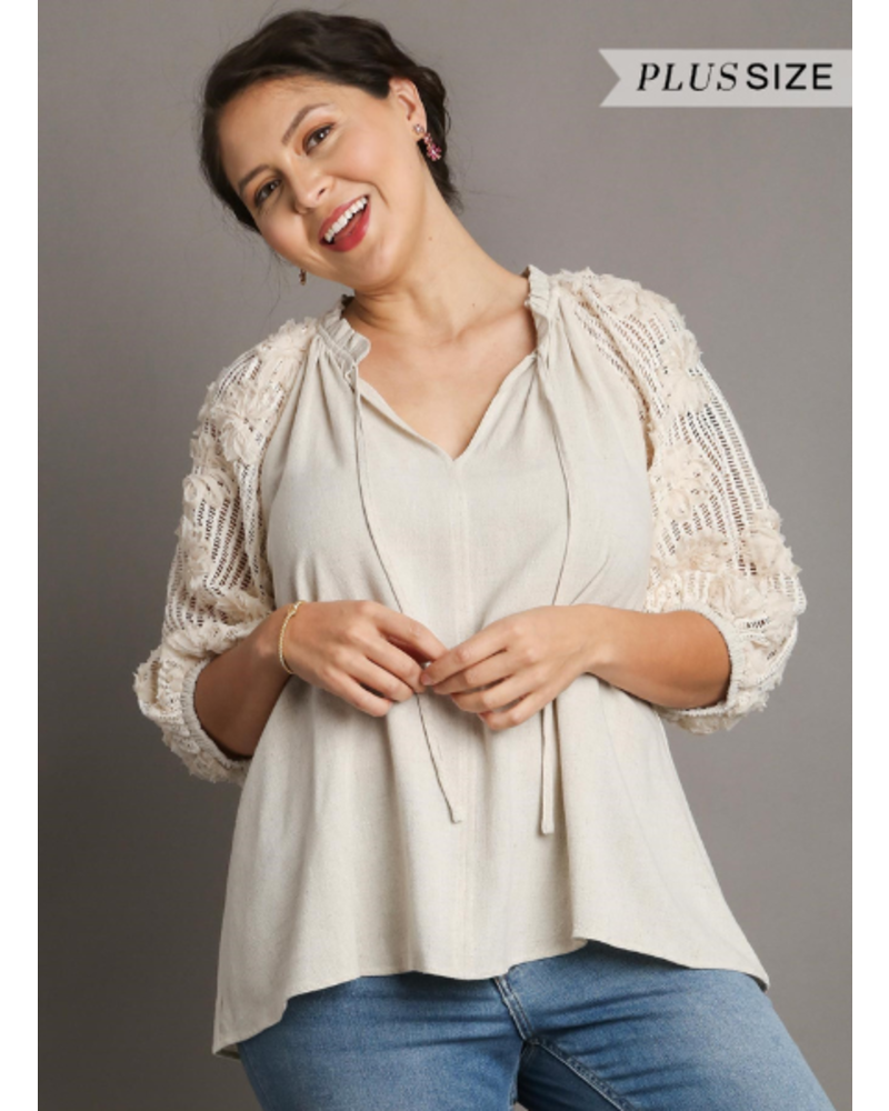 Linen Blouse with Flower Sleeves