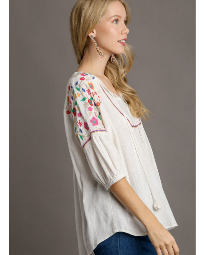 Embroidered Babydoll Blouse