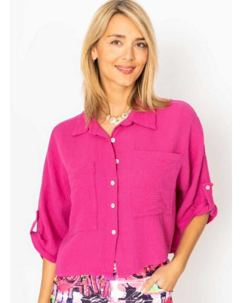 Cropped Button Down Gauze Top