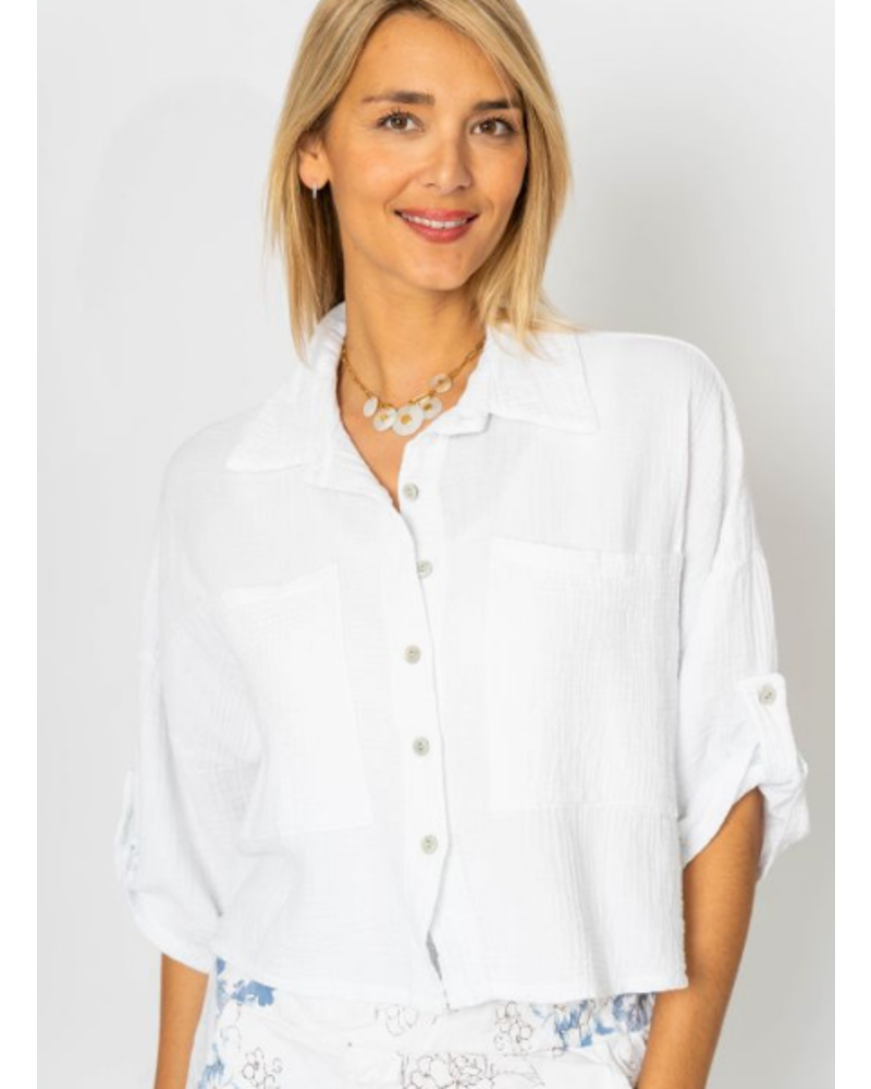 Cropped Button Down Gauze Top