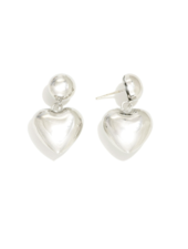 Silver 3D Heart Drop Earrings