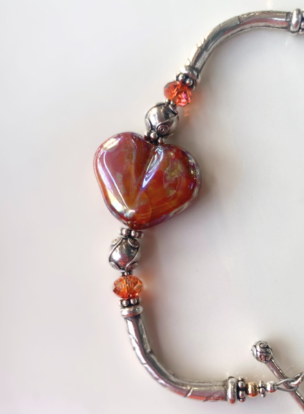 Out Of The Fire Chrome Heart Lampglass Bead Bracelet