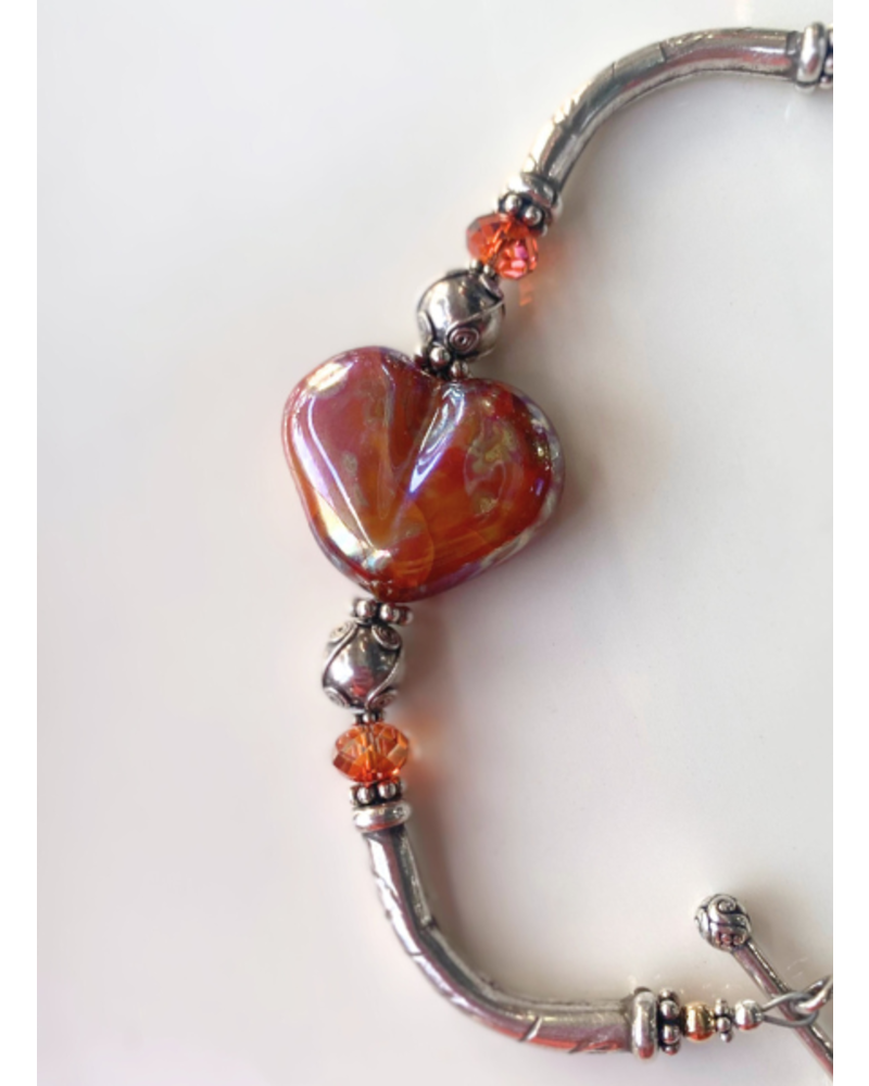 Out Of The Fire Chrome Heart Lampglass Bead Bracelet