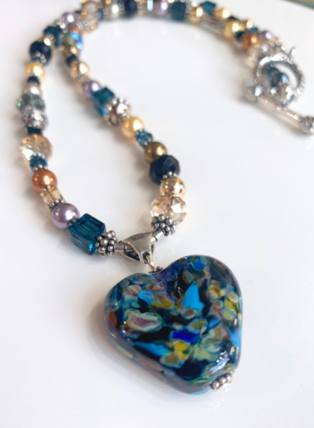 Turquoise Heart Lampglass Bead Necklace
