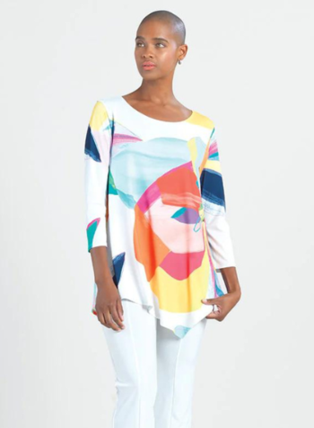 Graphic Print Kerchief Angle Hem Tunic