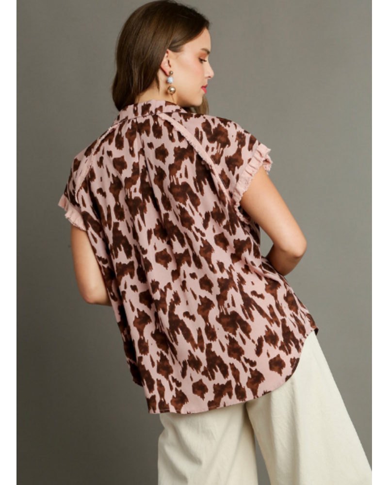 Short Sleeve Animal Print Collared Shirt