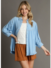 Linen Blend Pleated Button Down