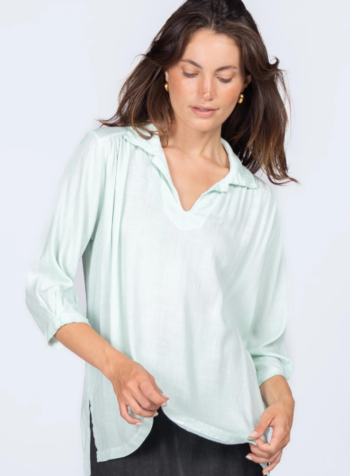 Shirred Shoulder Collared Tunic