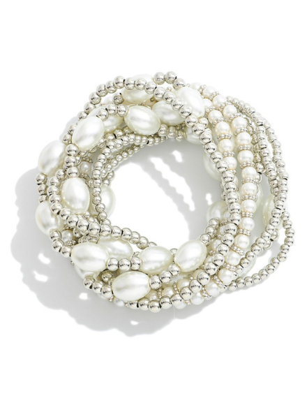 Platinum and Pearls Stretchy Bracelet Set
