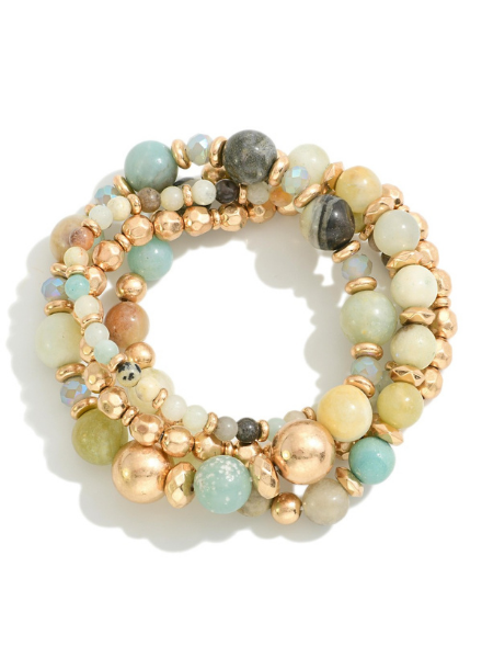 Mixed Stones and Gold Beaded Bracelets