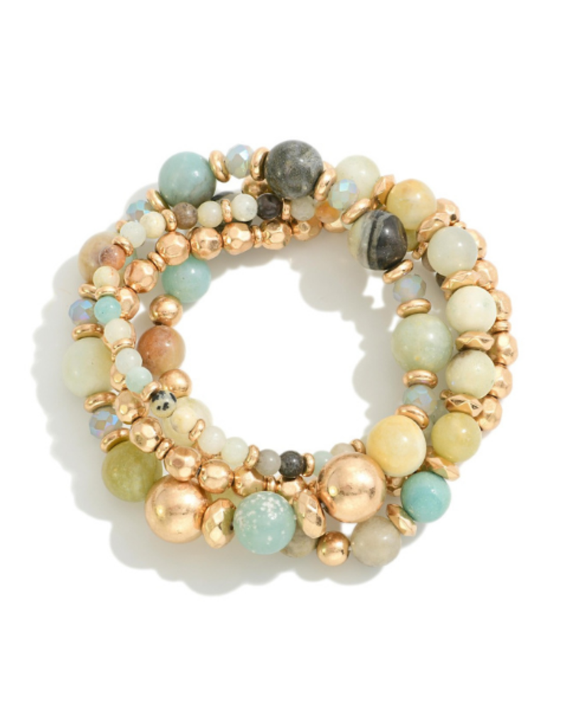 Mixed Stones and Gold Beaded Bracelets
