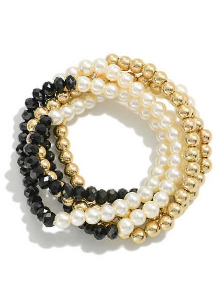 Pearl and Gold Bead Stretchy Bracelets