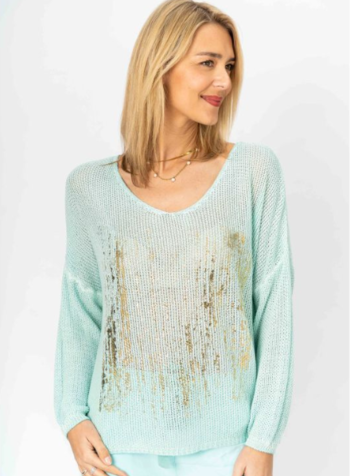 Loose Knit Sweater with Metallic Foil