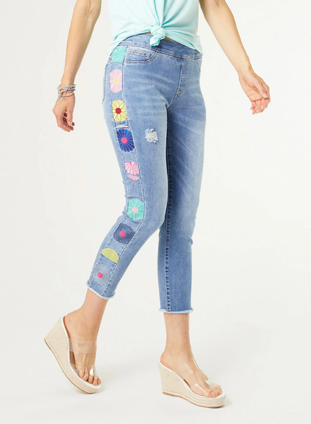 Embroidered Flower Skinny Jeans