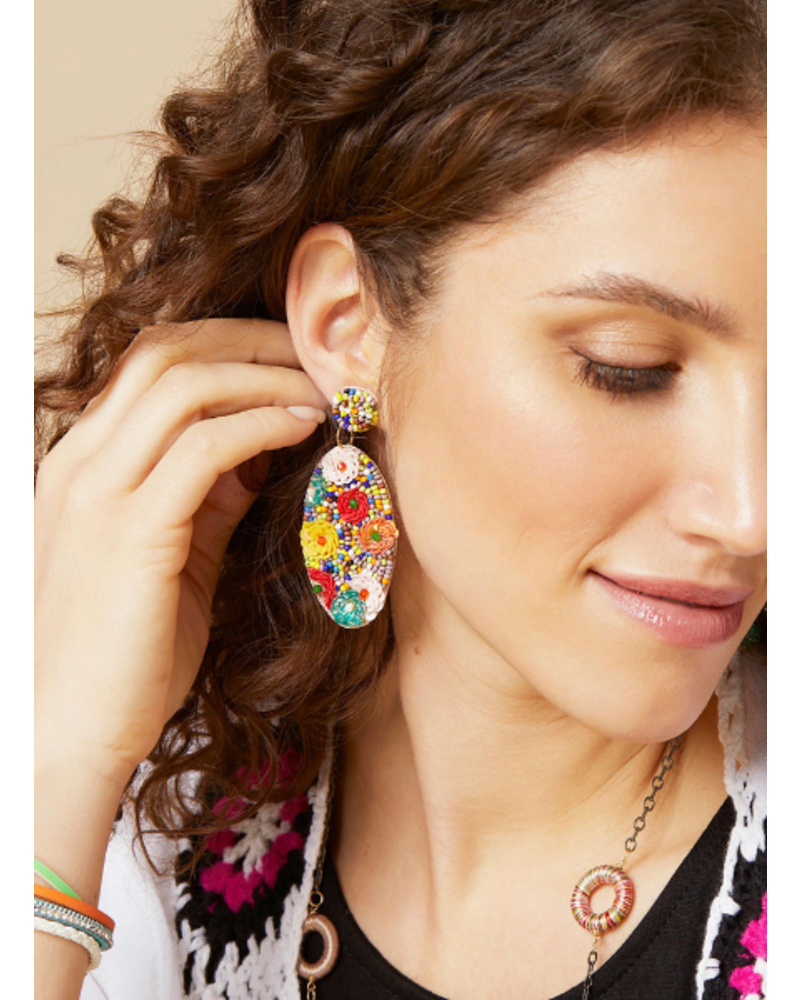 Beaded Floral Statement Earrings
