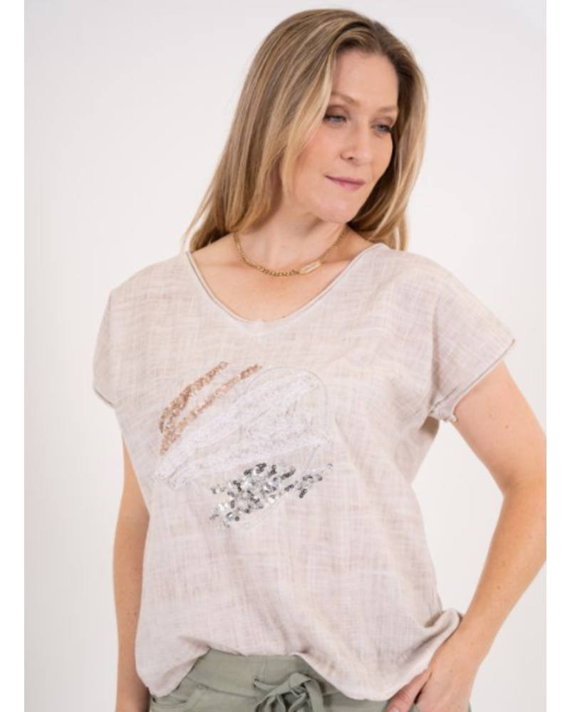 Lace and Sequins Heart Linen Tee