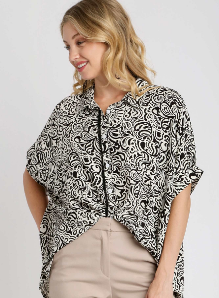 Black and White Paisley Button Down