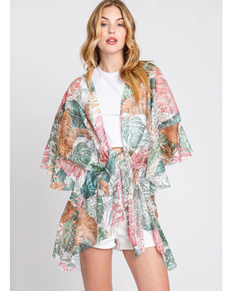 Tropical Print Lace Kimono