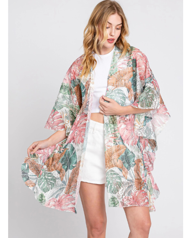 Tropical Print Lace Kimono