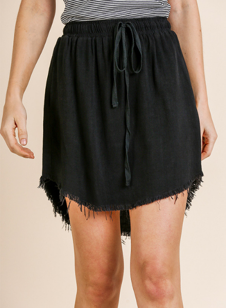 High-Low Skirt with Drawstring and Frayed Hem