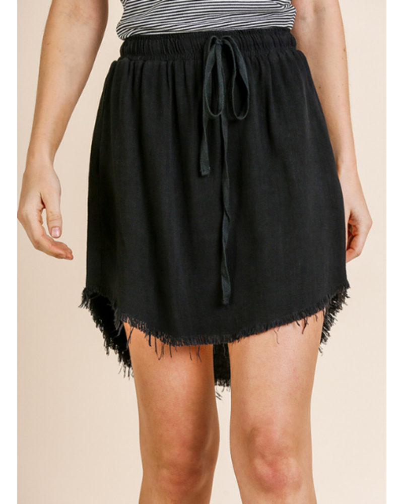 High-Low Skirt with Drawstring and Frayed Hem