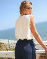 Sleeveless Frayed Top with Button Back