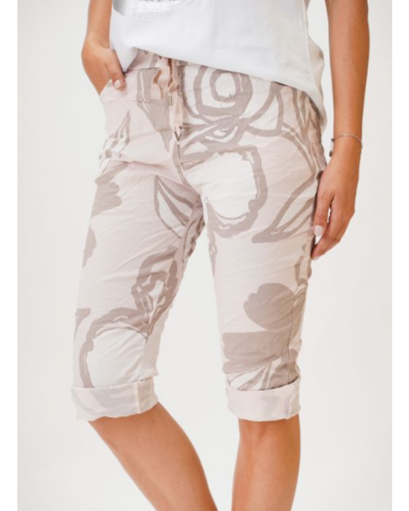 Large Flower Print Capri Pants