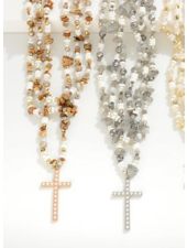 Stone and Pearl Beaded Cross Necklace