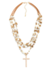 Stone and Pearl Beaded Cross Necklace