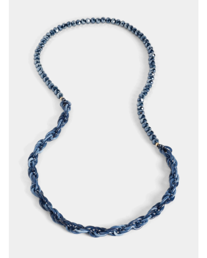 Long Navy Crystal and Chain Necklace