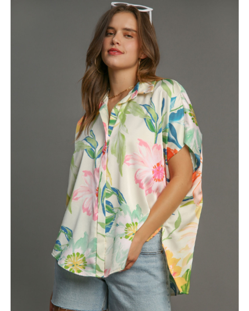 Satin Floral Print Blouse