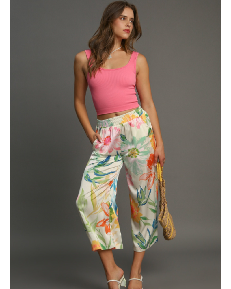 Satin Floral Print Pant