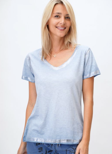 Silver Foil V-Neck Tee