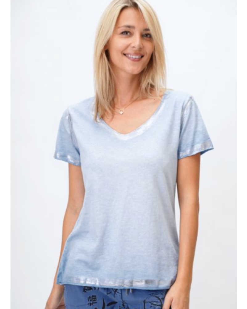 Silver Foil V-Neck Tee