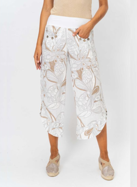 Cropped Linen Pants with Modern Florals