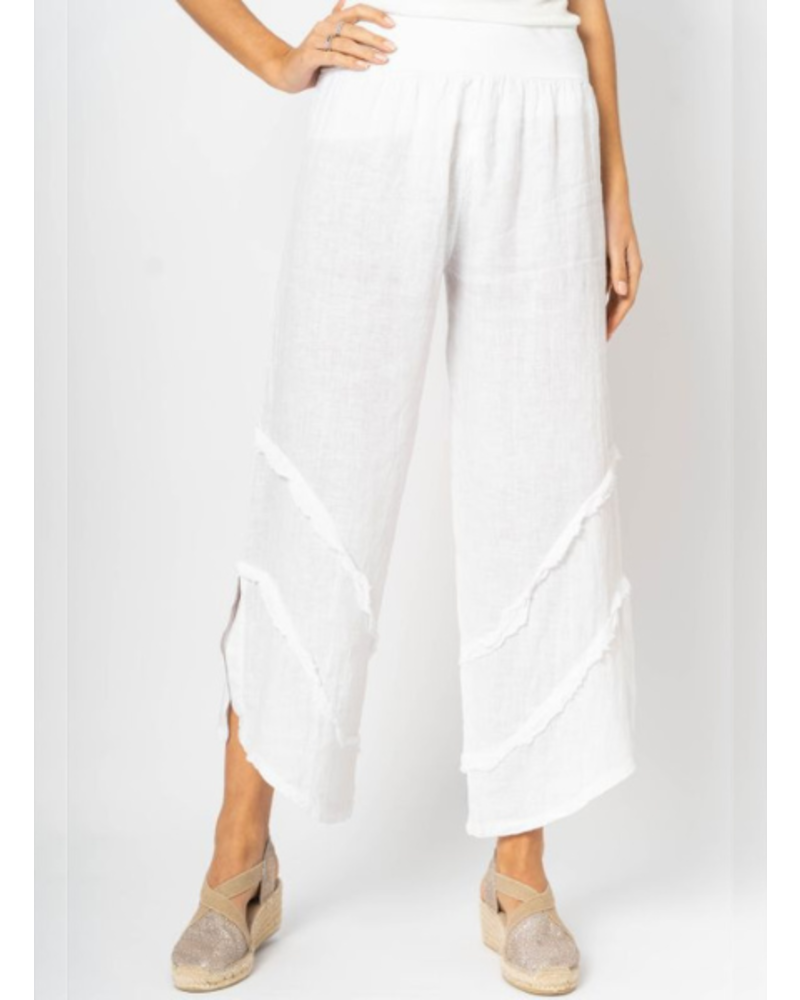 Linen Pants with Chevron Frayed Details