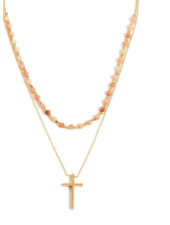 Dainty Layered Cross Necklace Beaded