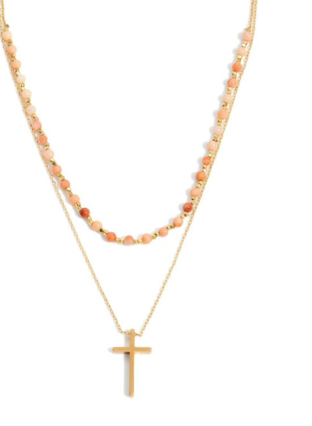 Dainty Layered Cross Necklace Beaded