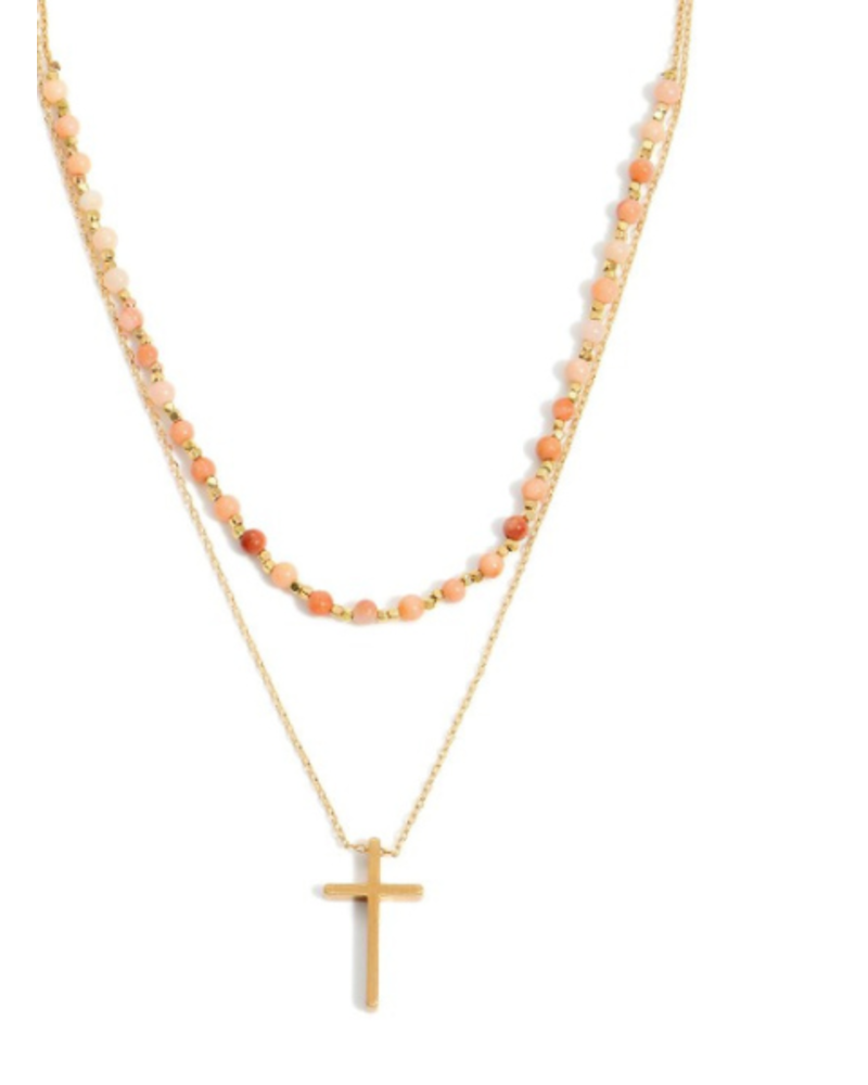 Dainty Layered Cross Necklace Beaded