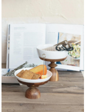 Serving Dish with Wood Pedestal