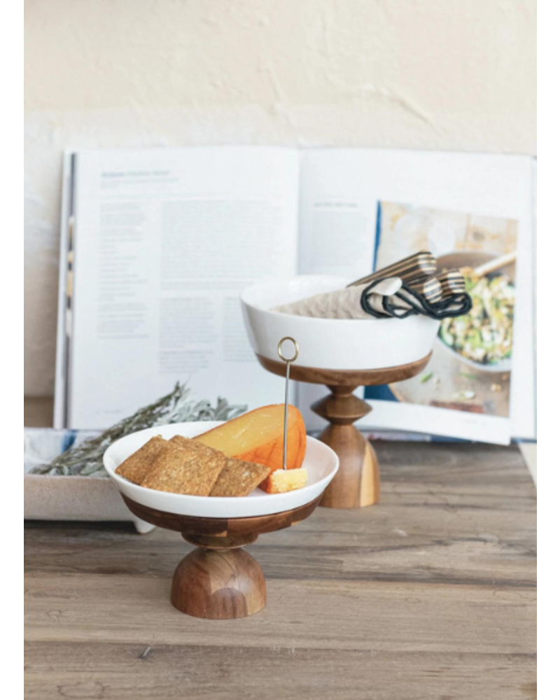 Serving Dish with Wood Pedestal