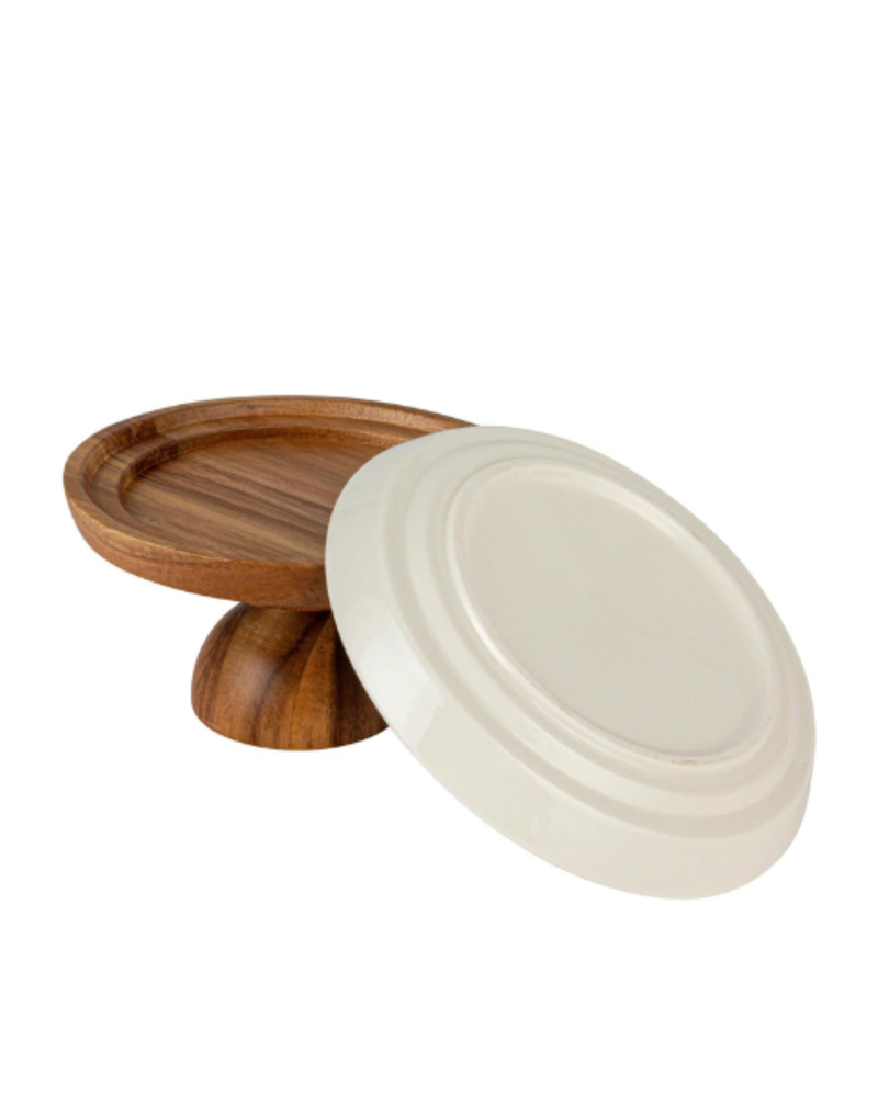 Serving Dish with Wood Pedestal