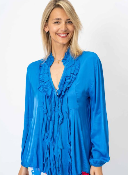 Ruffle Front Silk Blouse