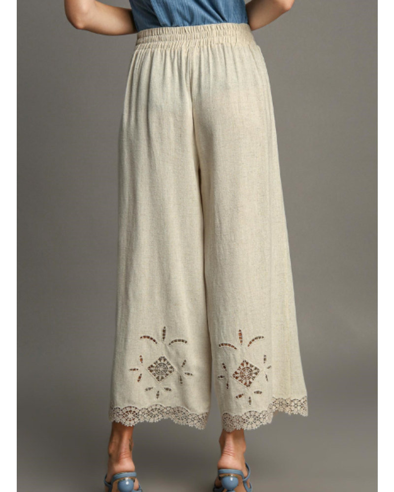 Open Embroidery Wide Leg Pants