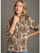 Damask Print Smocked Detail Top