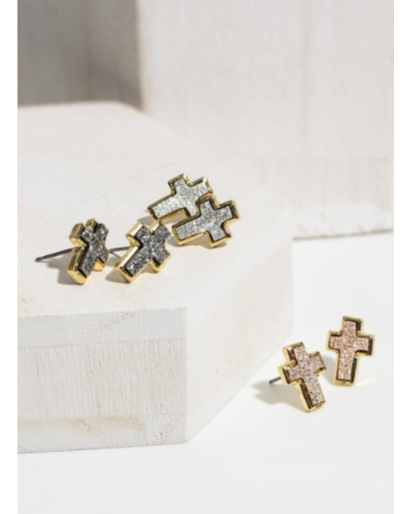 Druzy Cross Post Earrings